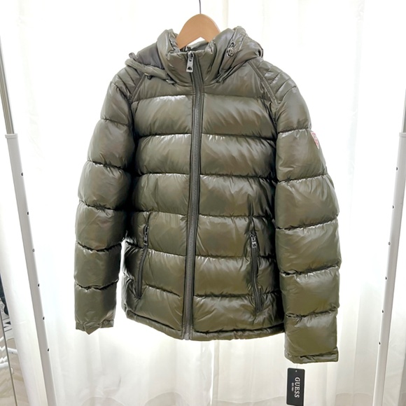 Guess Hooded Quilted Puffer Jacket - Military Olive Green - Picture 4 of 16